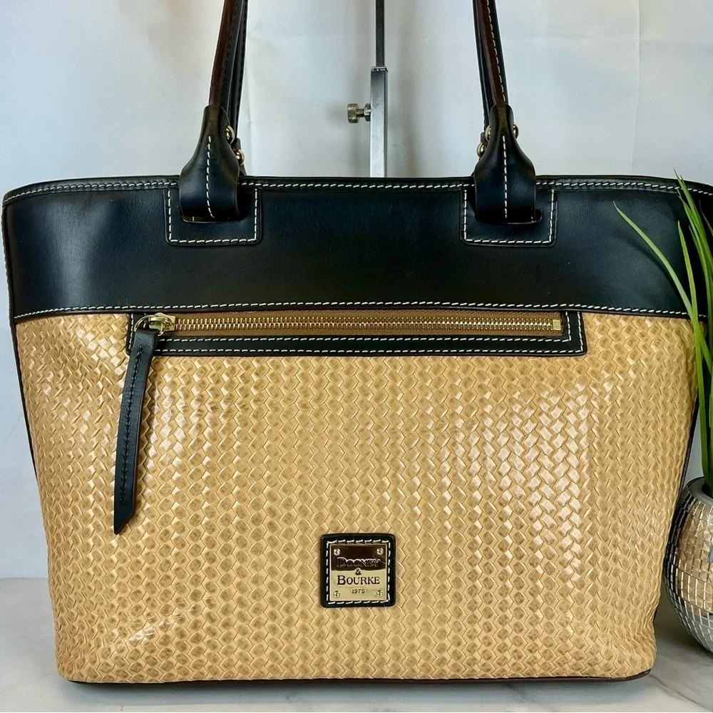 Dooney & Bourke Beacon Woven Janine‎ Black and Tan Tote Bag